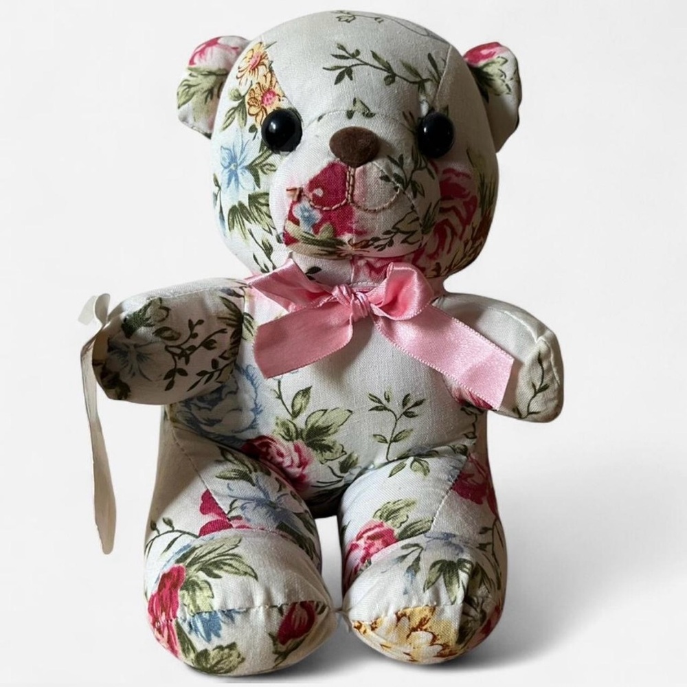 🐻 Plush Rare! 1988 Vintage Cottagecore Victorian Ribbon  floral teddy bear Plush